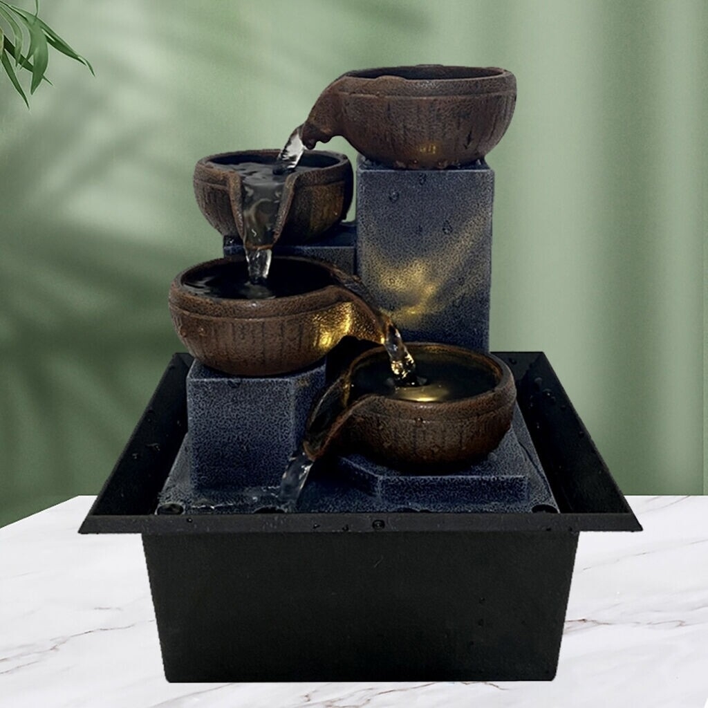1pc Decorative Indoor Fountain Tabletop Water Fountain 5-Step Feng Shui Ornaments Compact Decor Arts Housewarming Gifts