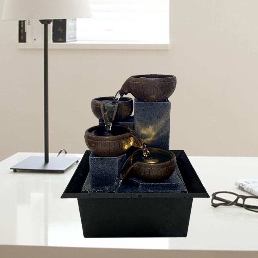 1pc Decorative Indoor Fountain Tabletop Water Fountain 5-Step Feng Shui Ornaments Compact Decor Arts Housewarming Gifts