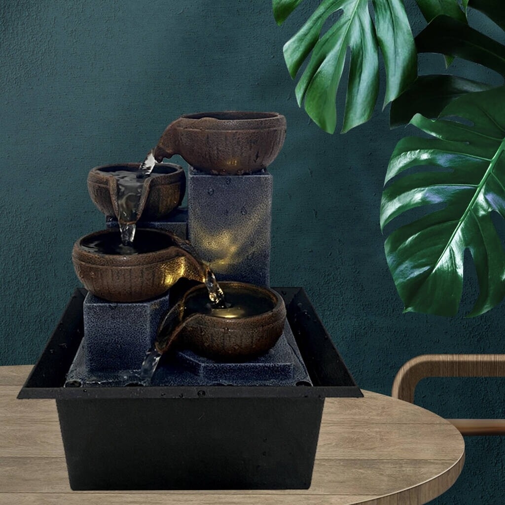 1pc Decorative Indoor Fountain Tabletop Water Fountain 5-Step Feng Shui Ornaments Compact Decor Arts Housewarming Gifts