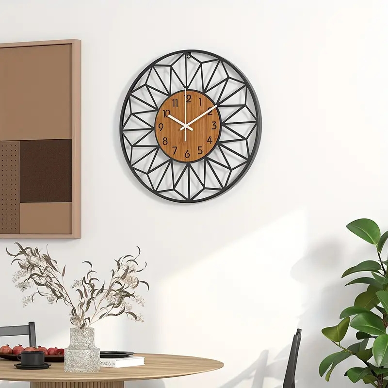 1 件30cm（12inch）/34cm(14inch)/40cm(16inch)金属镂空挂钟，时尚仿真木纹挂钟，静音时钟，适用于生日、圣诞节、新年装饰，适用于客厅卧室、房间装饰、家居装饰、厨房、办公室装饰静音挂钟表 商品详情 5