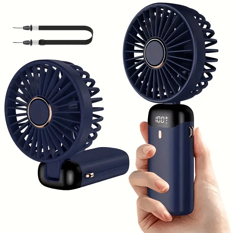 1pc portable fan for bedroom fan neck fans cooling fans mini fans hand held fan portable usb fan silent 5 speeds led digital display up to 21hs working time summer essential travel essential small appliance 0