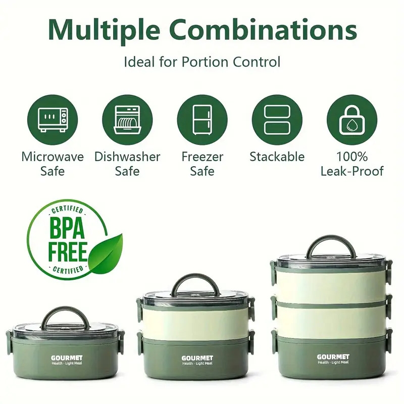 bento box lunch box stackable 3 layers food containers leak details 2