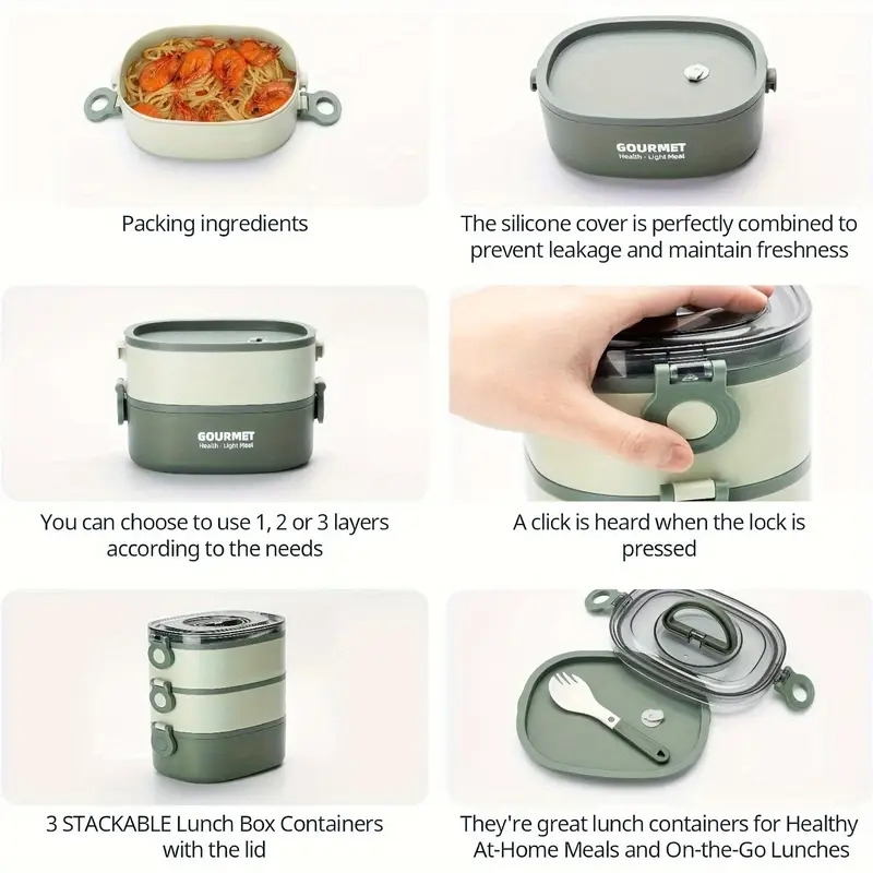bento box lunch box stackable 3 layers food containers leak details 6