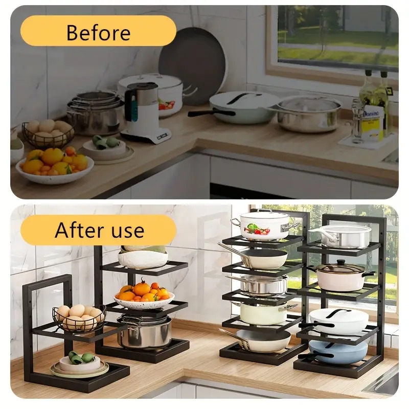 1pc pot organizer adjustable multi layer pot and pan rack countertop large capacity kitchen utensil storage holder for kitchen counter and cabinet kitchen organizers and storage kitchen accessories Product details 0