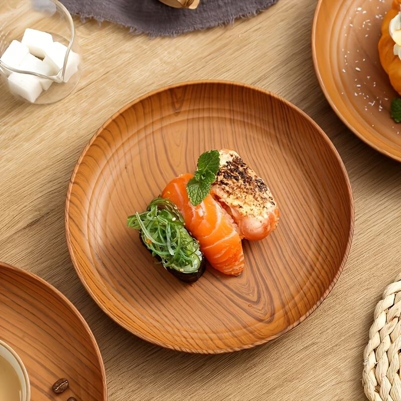 10pcs木纹色餐盘，7.8英寸加厚塑料餐盘，沙拉盘面包三明治盘子，早餐托盘，家庭餐厅餐盘套装，正餐面条意大利面米饭盘子，上菜托盘，派对及户外露营用 商品详情 3