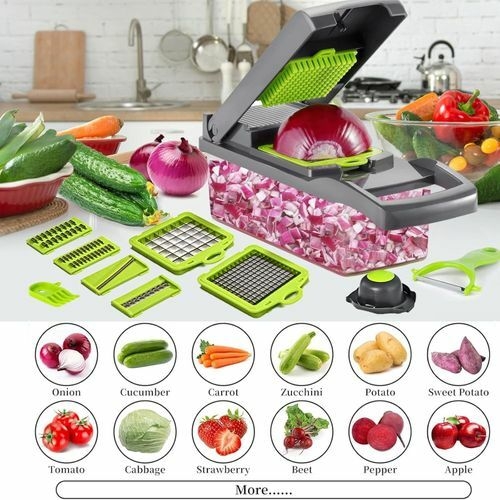 product_image_name-Generic-16 in 1 Multifunctional Vegetable Chopper Manual Chopper with Container Food Chopper Cutter for Onion Garlic Carrot Potato With Egg Separator Peeler Hand Protector Drain Basket-1