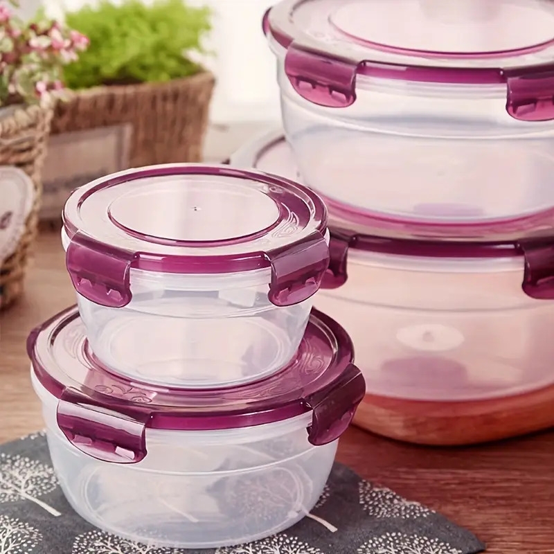 3/4-Pack FreshSeal Airtight Food Storage Containers, Large Capacity, Stackable, Space-Saving, Plastic, Without Battery, for Kitchen Organizer, Fruits, Vegetables, Meat, Eggs, Dumplings