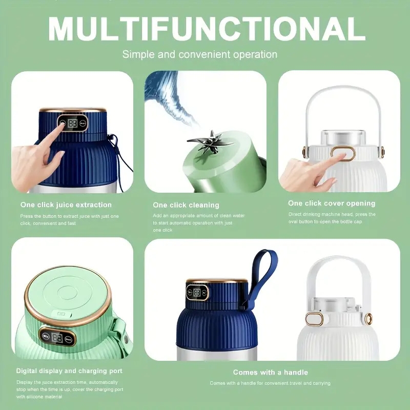 水果榨汁机，便携式多功能饮料杯，升级10 片刀片大容量便携式榨汁机，适用于蔬菜、水果和奶昔的多功能榨汁机搅拌机，充电式榨汁机，适用于运动、旅行和户外便携式搅拌机 商品详情 4