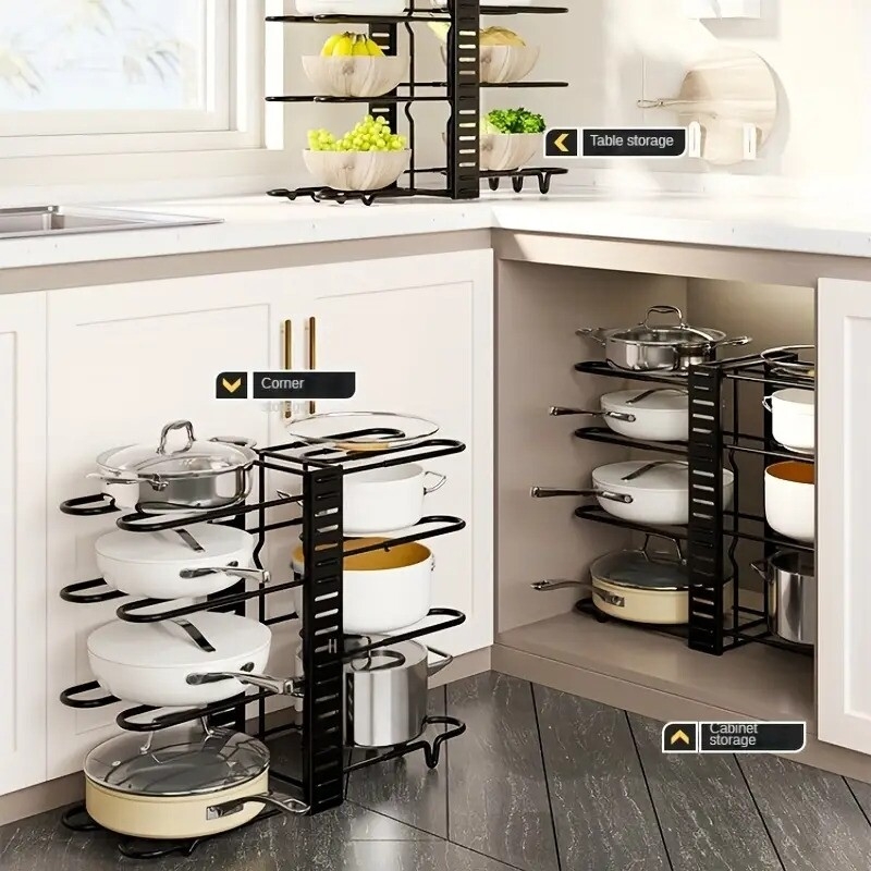 1pc pot rack organizer kitchen shelves pot storage rack adjustable pot holder countertop pan rack vertical pot cover rack vertical pot holder pan lid storage rack kitchen accessaries western stuff 1
