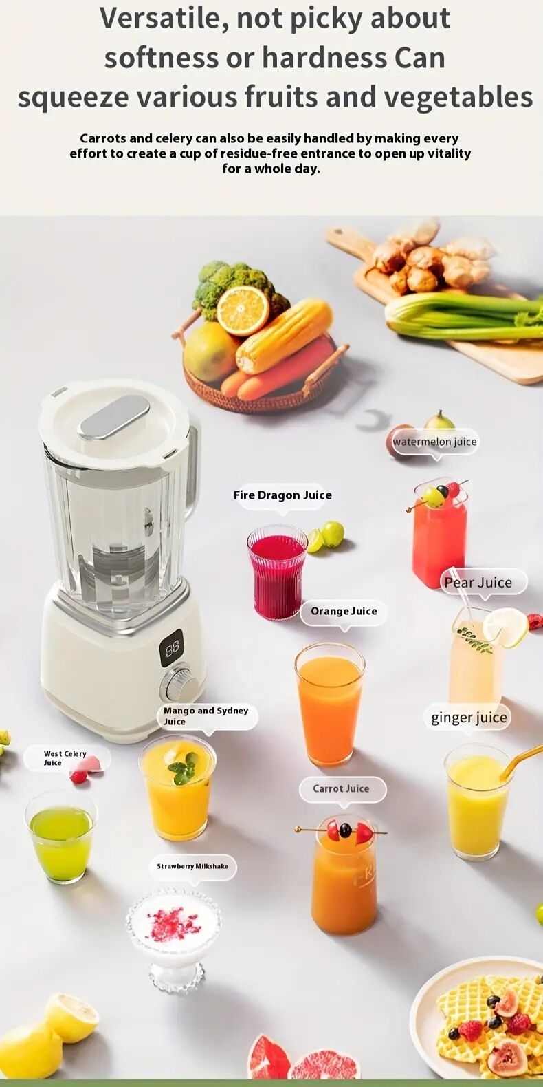 usb供电无线榨汁机 - 无线搅拌机，适用于冰沙、橙汁、甜菜汁、蔬菜汁 - 强劲电机，小巧设计，数字显示屏 - 家庭、旅行、办公室理想之选 - 耐用塑料材质，便携榨汁机，旅行榨汁器，现代厨房工具，高效处理单元 商品详情 4