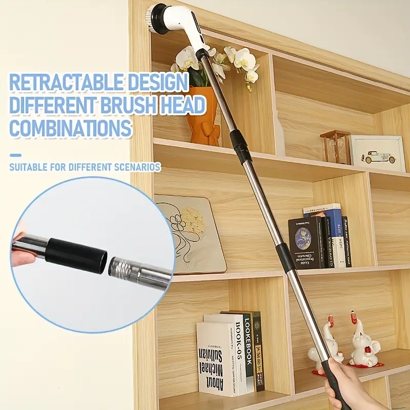rechargeable electric spin scrubber with 3 brush heads 400 rpm adjustable speeds sizes for bathroom shower tub and glass cleaning usb powered portable design details 2