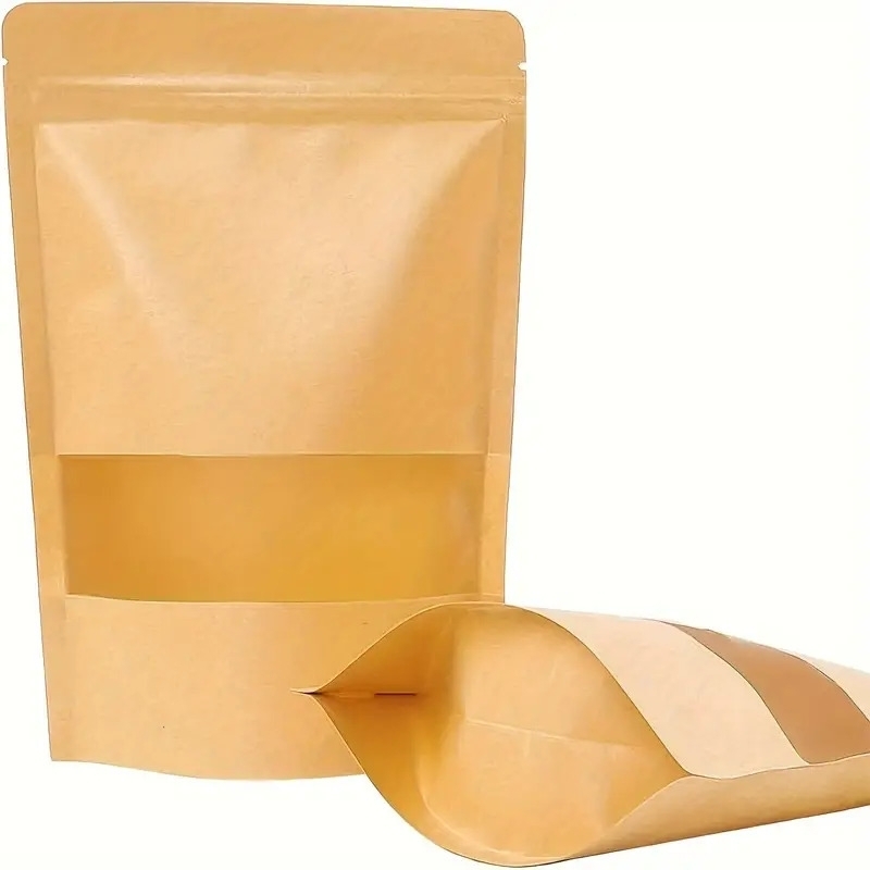 24 piece reusable kraft paper bags with window leakproof zip lock food storage pouches multiple sizes details 2