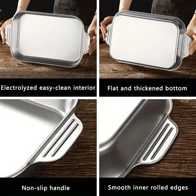 2/4/6pcs 超大重型不锈钢烤盘带盖 - 不粘，厚方形烤箱托盘，用于甜点、面包和海鲜 - 非常适合烧烤、自助餐服务托盘 | 宽敞的设计 | 不粘表面，烤箱托盘 商品详情 7