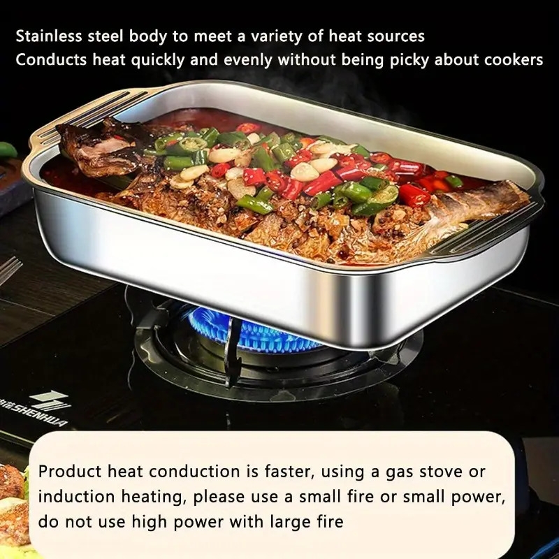 2/4/6pcs 超大重型不锈钢烤盘带盖 - 不粘，厚方形烤箱托盘，用于甜点、面包和海鲜 - 非常适合烧烤、自助餐服务托盘 | 宽敞的设计 | 不粘表面，烤箱托盘 商品详情 4