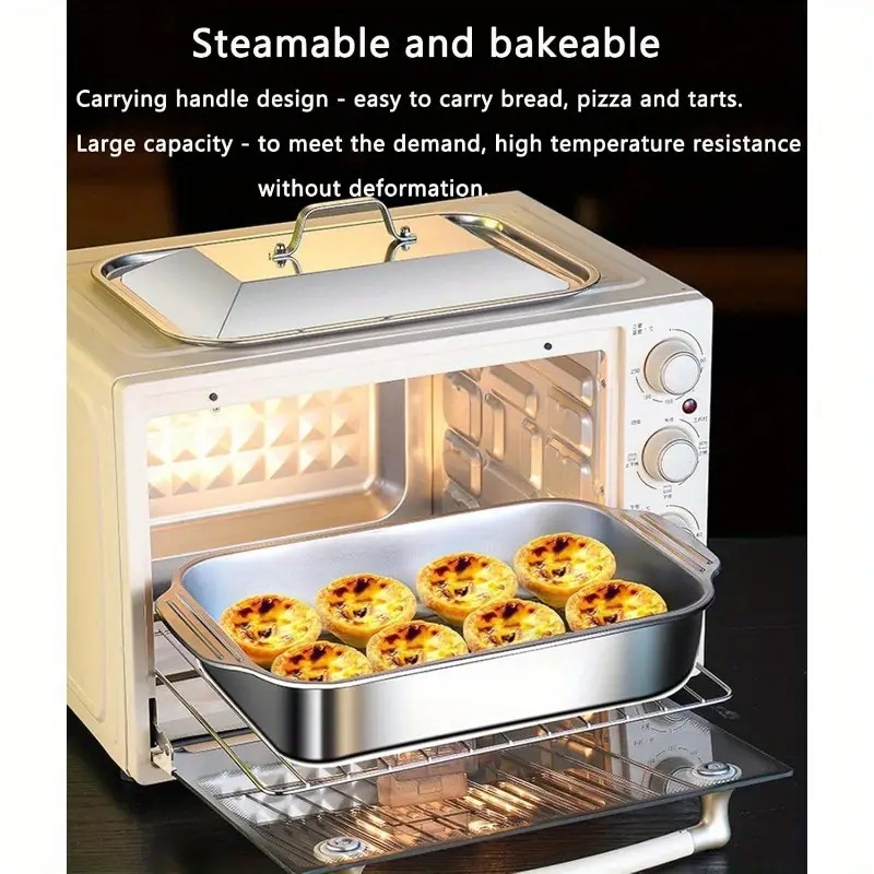 2/4/6pcs 超大重型不锈钢烤盘带盖 - 不粘，厚方形烤箱托盘，用于甜点、面包和海鲜 - 非常适合烧烤、自助餐服务托盘 | 宽敞的设计 | 不粘表面，烤箱托盘 商品详情 5