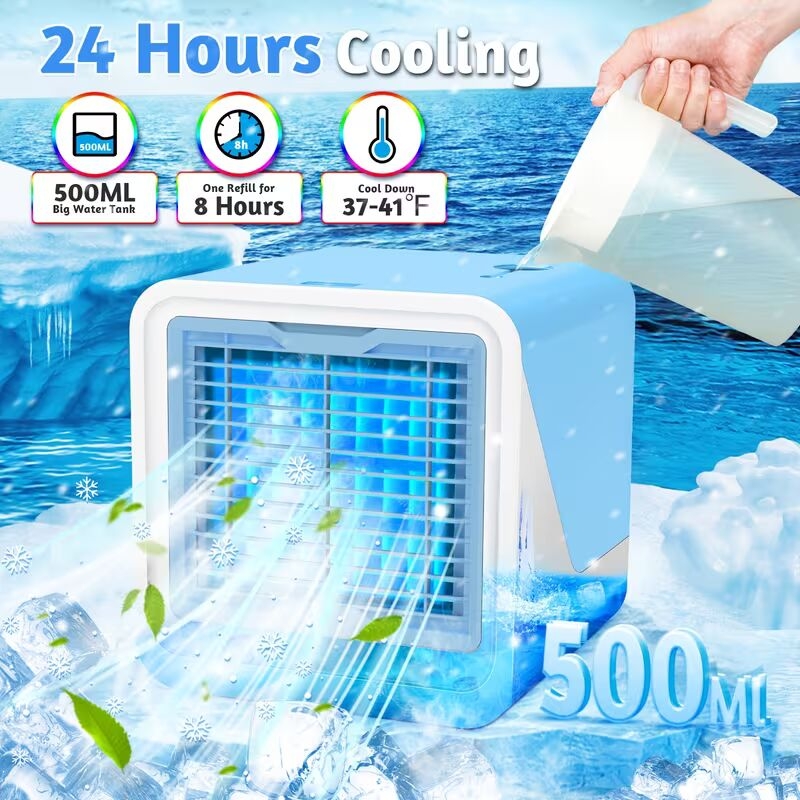 3合1便携式空调加湿器&风扇带氛围灯 - usb供电紧凑型家用/办公室/旅行小型冷却机,快速降温,耐用abs材质,节能设计,小巧实惠,适用于狭小空间 商品详情 1