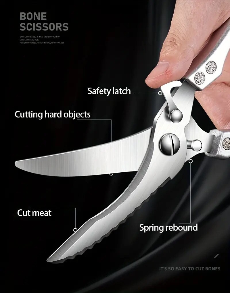 1pc heavy duty stainless steel kitchen scissors multifunctional poultry shears for chicken fish safe ergonomic handle with for cooking and bone cutting cooking essentials ergonomic kitchen scissors sharp cutting tool details 1