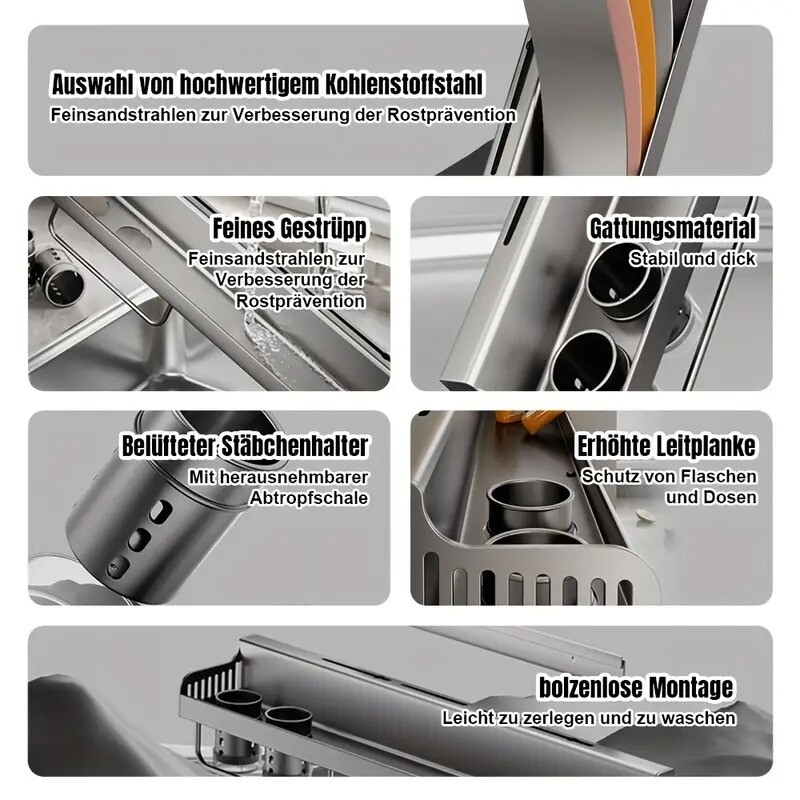 60  stainless steel kitchen organizer rack with dual chopsticks holder,   wall mount, space-saving storage for utensils and spices, kitchen organizers and storage details 2