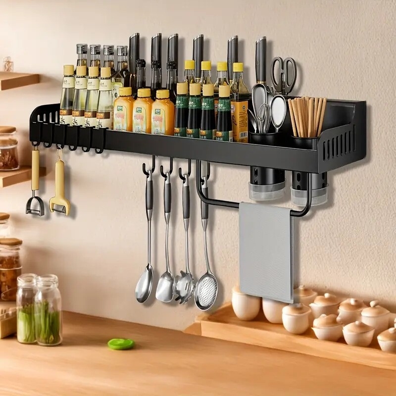 60  stainless steel kitchen organizer rack with dual chopsticks holder,   wall mount, space-saving storage for utensils and spices, kitchen organizers and storage details 0