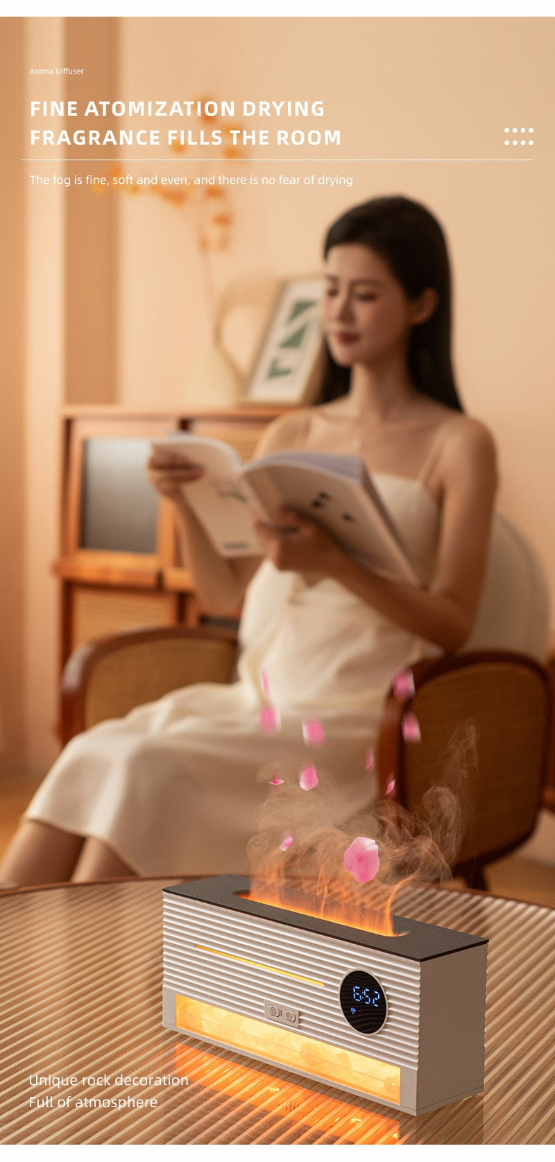 2024 new releases luxury unique Himalayan Rock 3d flame Salt Stone smart remote control portable essential oil Aroma Diffuser