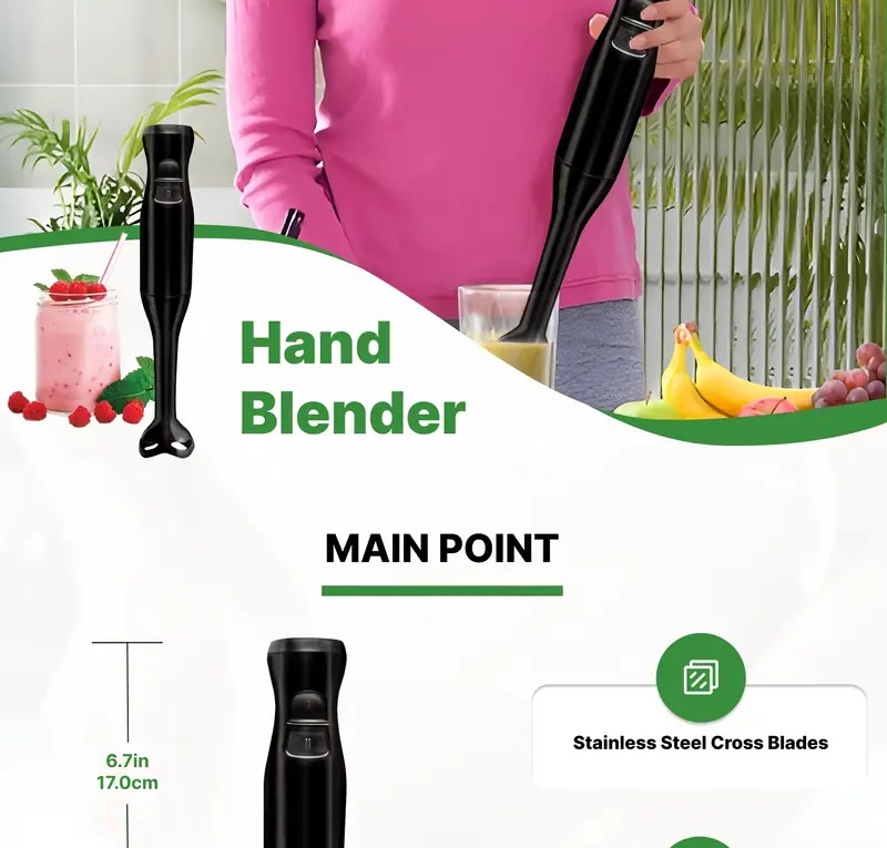   2速手持式搅拌器 - 可拆卸轴杆便于清洁 - 带挂环设计方便收纳 - 电动手摇搅拌机，适用于汤品、奶昔、酱料、果泥等 - 小巧家用厨房粘土搅拌棒，无bpa 详情 0