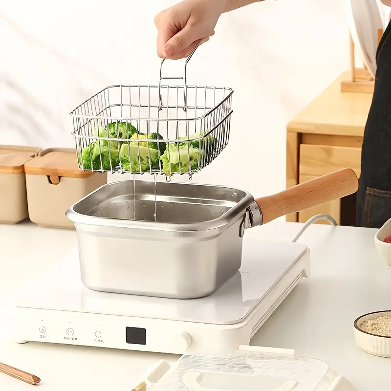 3件装不锈钢深油炸锅套装,日本方形锅,适用于牛奶、面条、天妇罗,大容量,兼容家用炉灶,便携式户外使用 商品详情 2