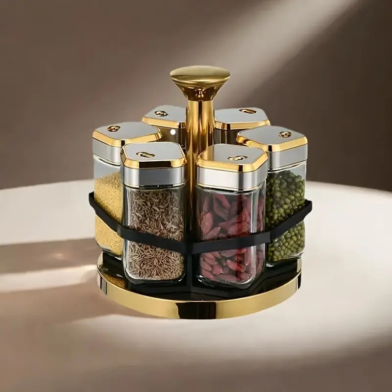 一包 6 个厨房用品调味瓶，玻璃大容量套装，可为厨房调味品罐提供 360 度选择 商品详情 2