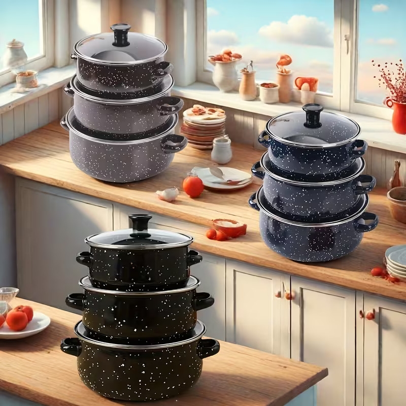 1set exquisite enamel multifunctional set pot soup pot stew pot table utensils handmade suitable for kitchen supplies home decoration holiday Product details 0
