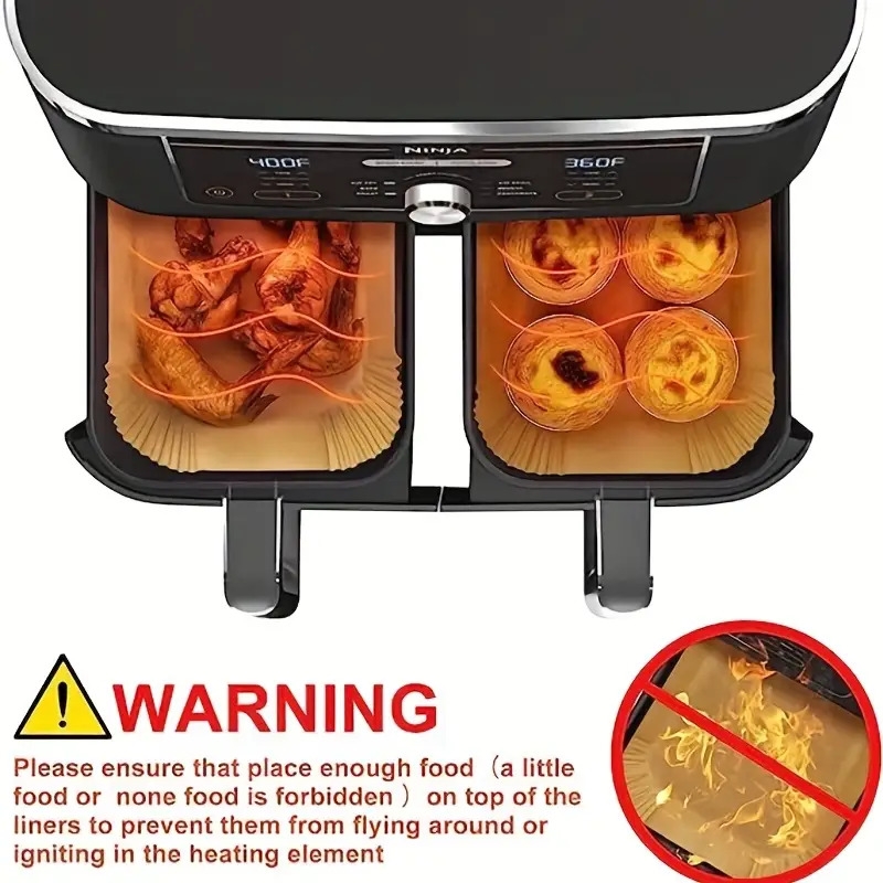 50 150 200pcs air fryer disposable paper liners rectangle non stick parchment baking paper for dual air fryer air fryer accessories oil proof waterproof kitchen accessories baking supplies 7