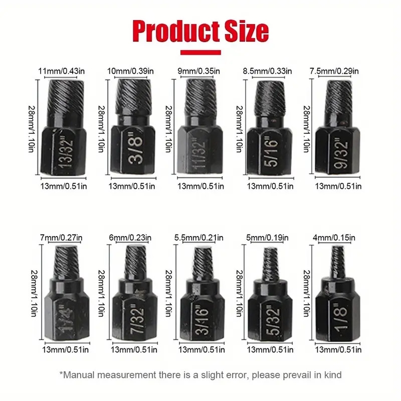 10pcs broken screw extractor drill bit alloy steel damaged nut extractor bolt screw remover hexagonal dismantling extension tool set details 6