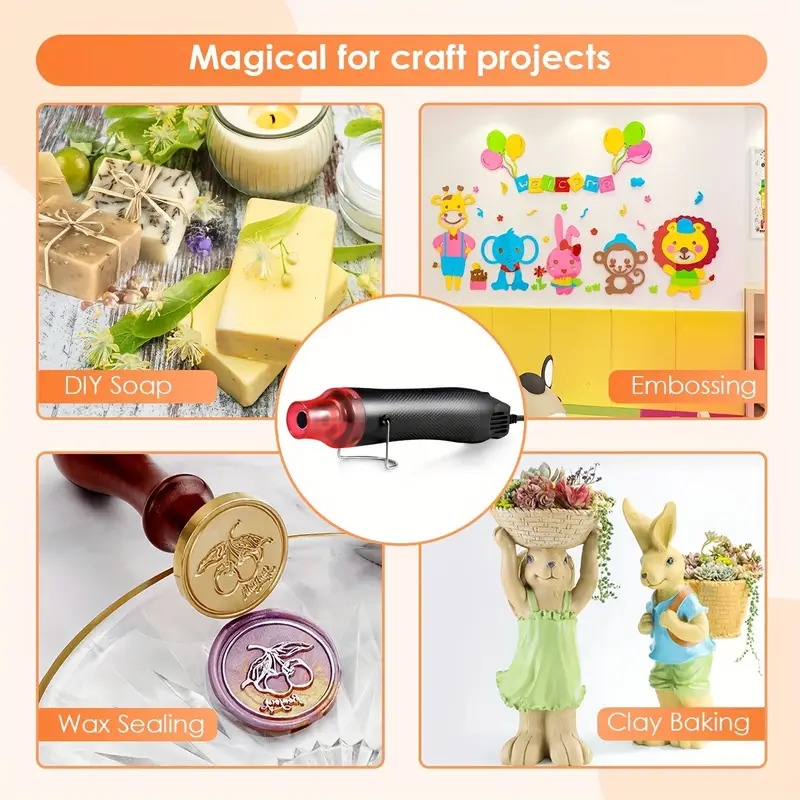 1set mini heat gun 300w handheld hot air gun for diy craft embossing shrink wrapping pvc drying paint clay rubber stamp heat tools electric phone repair tool 2