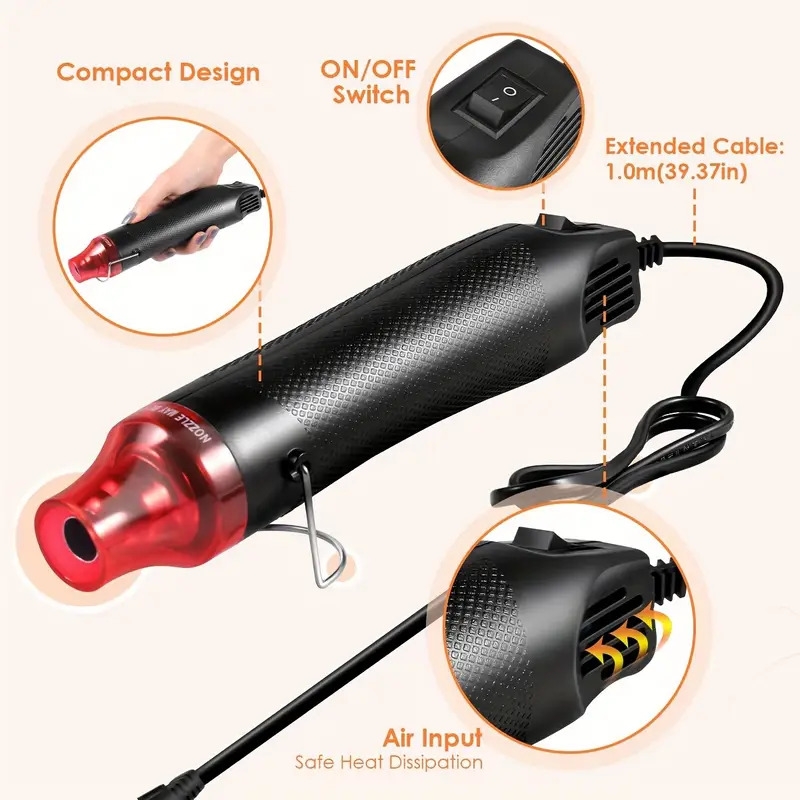1set mini heat gun 300w handheld hot air gun for diy craft embossing shrink wrapping pvc drying paint clay rubber stamp heat tools electric phone repair tool 4