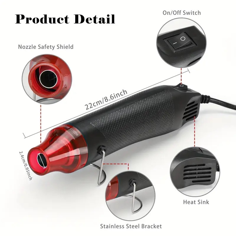 1set mini heat gun 300w handheld hot air gun for diy craft embossing shrink wrapping pvc drying paint clay rubber stamp heat tools electric phone repair tool 3