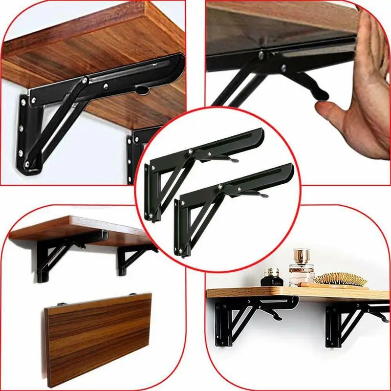 2pcs campervan folding bracket table shelf motorhome caravan black finish stainless steel mini folding table car accessories details 7