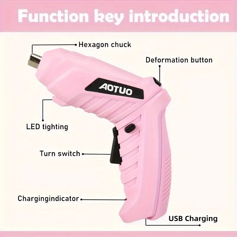 usb充电无绳电动螺丝刀,配备电池,搭配45件配件,多功能钻孔功能——便捷、便携且节能,女性礼物 商品详情 1