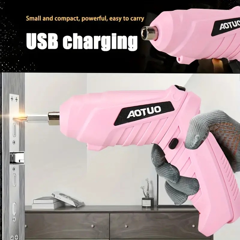 usb充电无绳电动螺丝刀,配备电池,搭配45件配件,多功能钻孔功能——便捷、便携且节能,女性礼物 商品详情 3