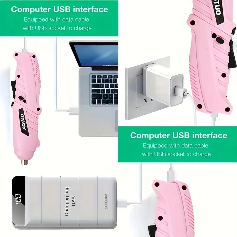 usb充电无绳电动螺丝刀,配备电池,搭配45件配件,多功能钻孔功能——便捷、便携且节能,女性礼物 商品详情 4