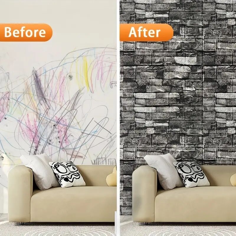 10米（33英尺）自粘3d砖纹墙纸贴纸 - 可剥离即贴墙纸板，逼真棕色砖纹纹理，易于清洁和安装，适用于客厅、厨房、卧室、办公室、宿舍 - 现代室内装饰 5