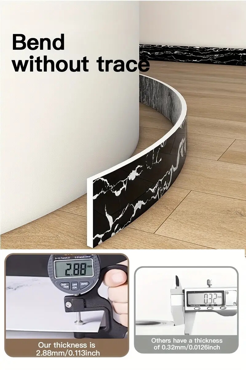 1卷=196.85英寸长x3.94英寸宽,加厚大卷大理石自粘踢脚线墙纸,即剥即贴,diy可拆卸,无残留移除,易粘贴,pet乙烯基材料,防水,防潮,易打理,可水洗,适用于电视背景墙门框相框装饰贴纸,家具饰品。客厅墙角,天花墙角,厨房角落,卫生间隔断踢脚线墙贴,翻新壁纸 商品详情 4