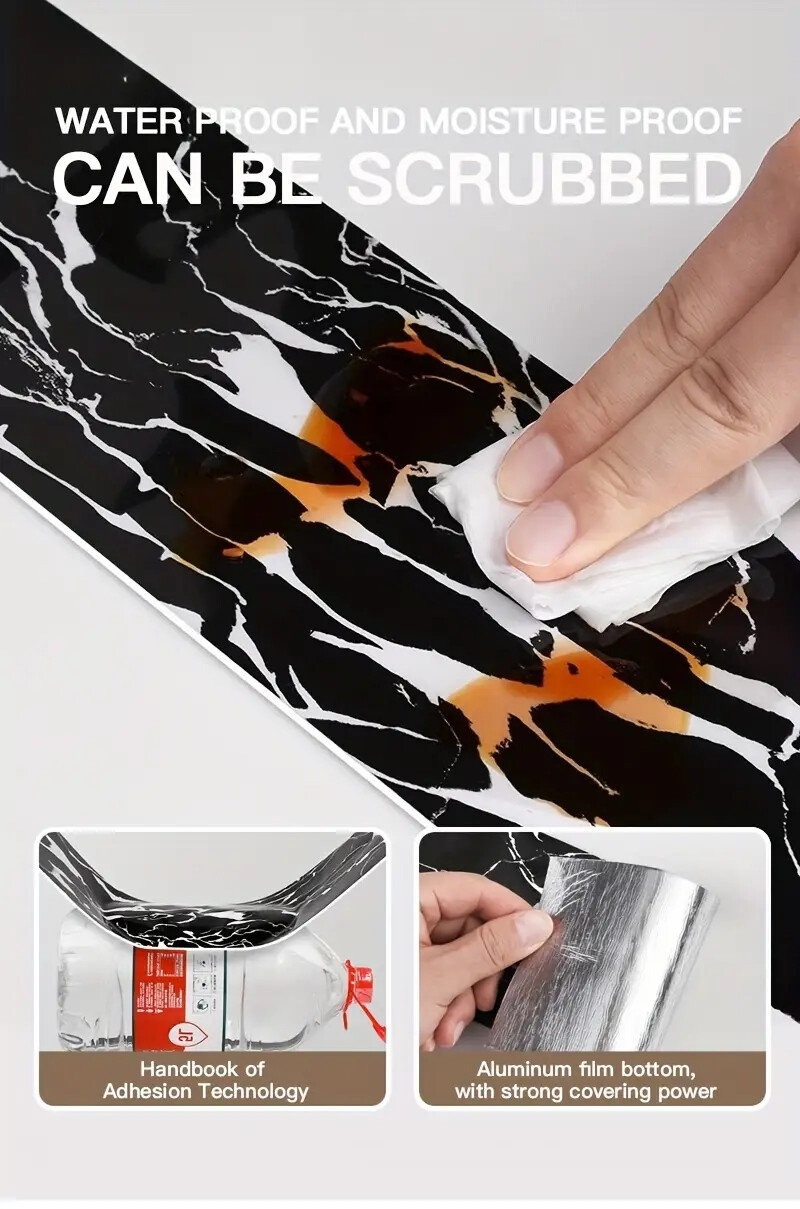 1卷=196.85英寸长x3.94英寸宽,加厚大卷大理石自粘踢脚线墙纸,即剥即贴,diy可拆卸,无残留移除,易粘贴,pet乙烯基材料,防水,防潮,易打理,可水洗,适用于电视背景墙门框相框装饰贴纸,家具饰品。客厅墙角,天花墙角,厨房角落,卫生间隔断踢脚线墙贴,翻新壁纸 商品详情 5
