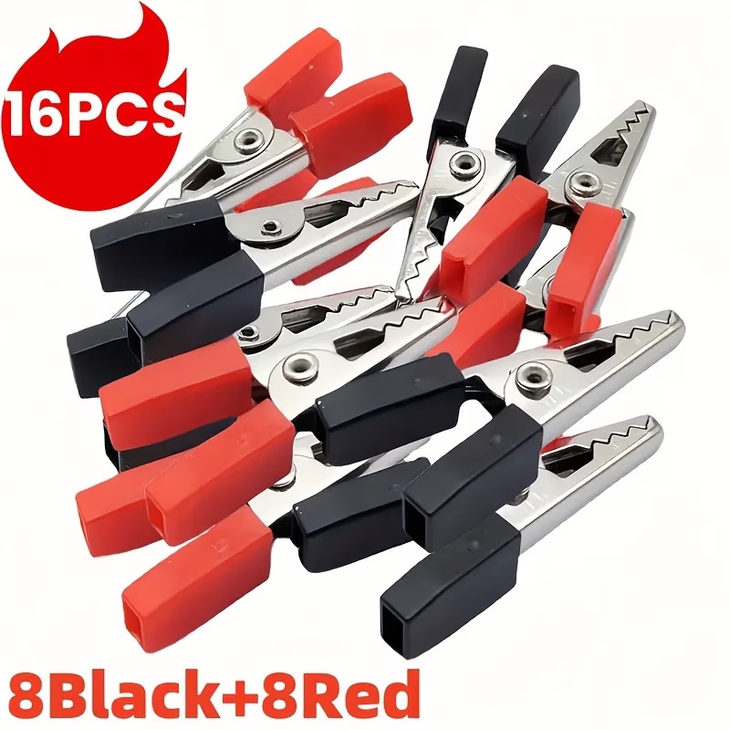 16pcs testing alligator clip set red and black durable iron construction suitable for cars campers Product details 0