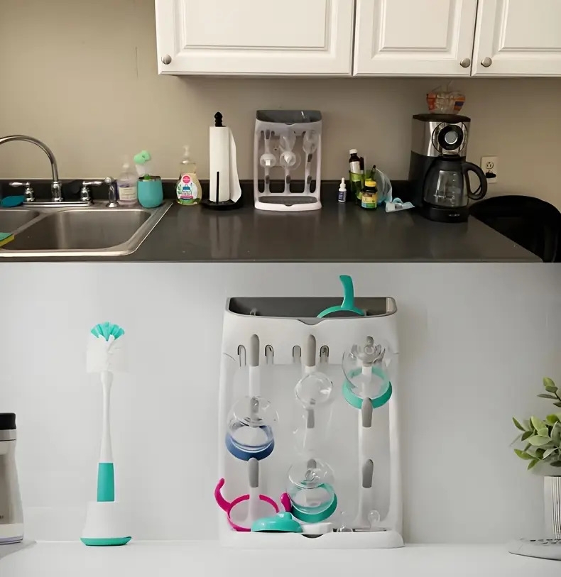 瓶子干燥架,储物架,可容纳多达9个瓶子、奶嘴、吸乳器部件及其他配件,立式设计占地小巧节省柜台空间 商品详情 1