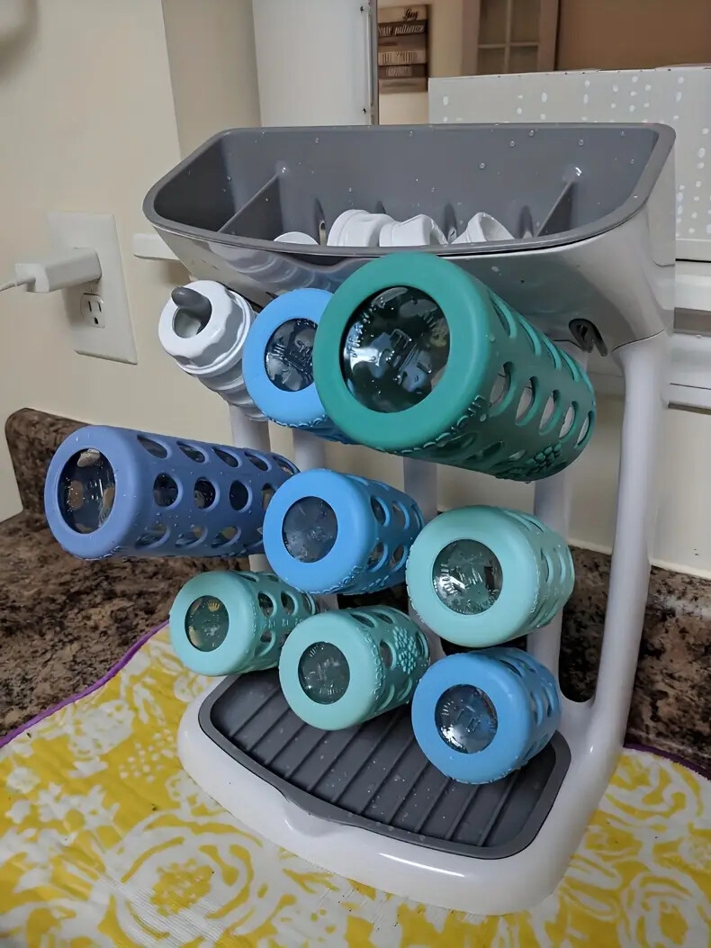 瓶子干燥架,储物架,可容纳多达9个瓶子、奶嘴、吸乳器部件及其他配件,立式设计占地小巧节省柜台空间 商品详情 4