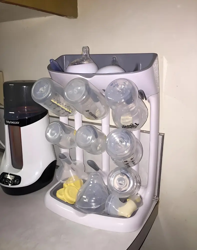 瓶子干燥架,储物架,可容纳多达9个瓶子、奶嘴、吸乳器部件及其他配件,立式设计占地小巧节省柜台空间 商品详情 5