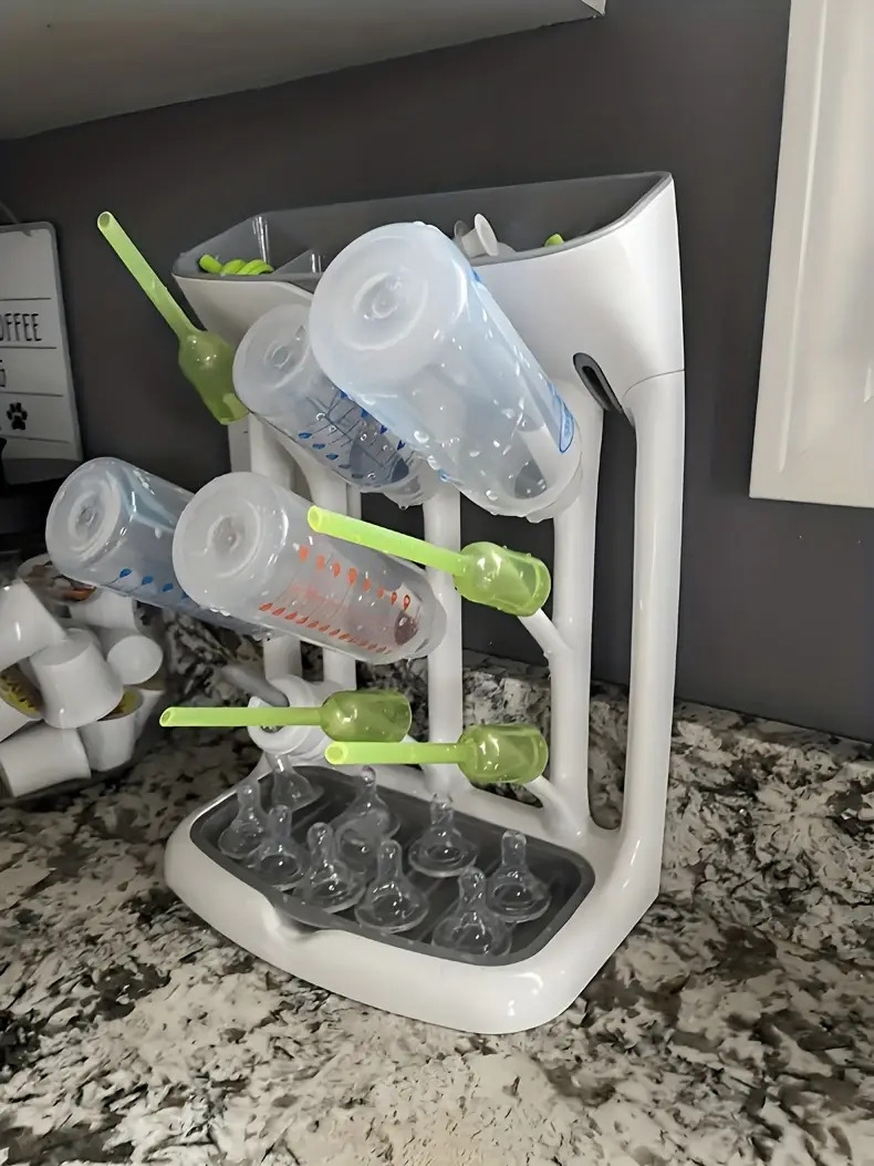 瓶子干燥架,储物架,可容纳多达9个瓶子、奶嘴、吸乳器部件及其他配件,立式设计占地小巧节省柜台空间 商品详情 3