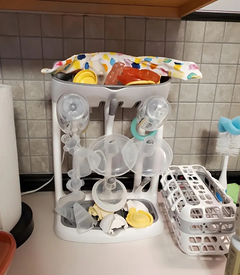 瓶子干燥架,储物架,可容纳多达9个瓶子、奶嘴、吸乳器部件及其他配件,立式设计占地小巧节省柜台空间 商品详情 7