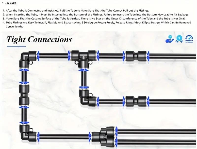 空气管套件,1/4 英寸(6.35 毫米)外径 x 32.8 英尺聚氨酯 pu 管和推入式连接配件,14 件压缩管和配件套件 商品详情 5
