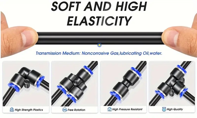 空气管套件,1/4 英寸(6.35 毫米)外径 x 32.8 英尺聚氨酯 pu 管和推入式连接配件,14 件压缩管和配件套件 商品详情 4