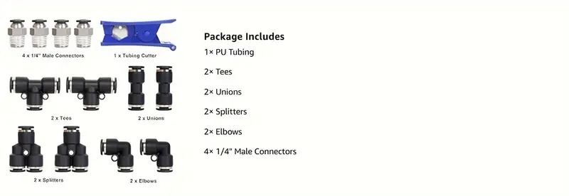 空气管套件,1/4 英寸(6.35 毫米)外径 x 32.8 英尺聚氨酯 pu 管和推入式连接配件,14 件压缩管和配件套件 商品详情 3