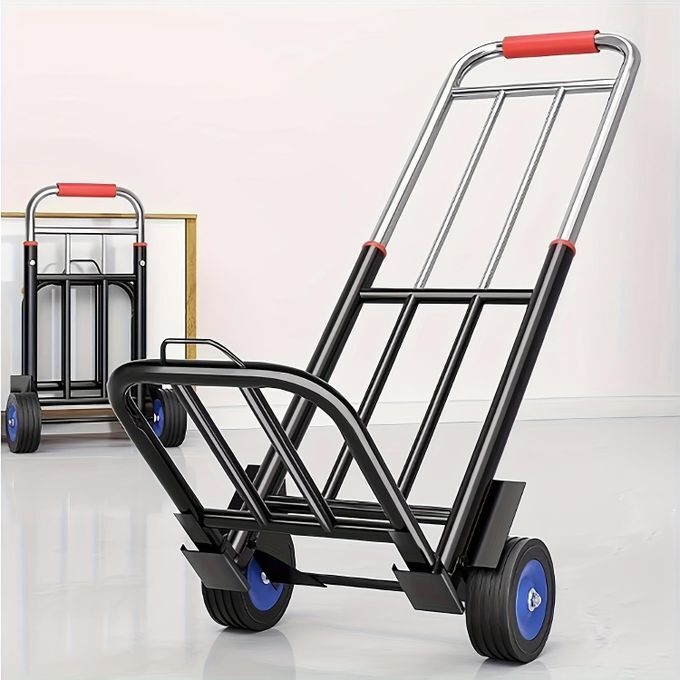 product_image_name-Generic-60kg Capacity, Heavy-Duty Folding Dolly with Adjustable Design - Metal Frame, 360° Swivel Wheels, Sponge Handles for Laundry, Appliances, Moving-1